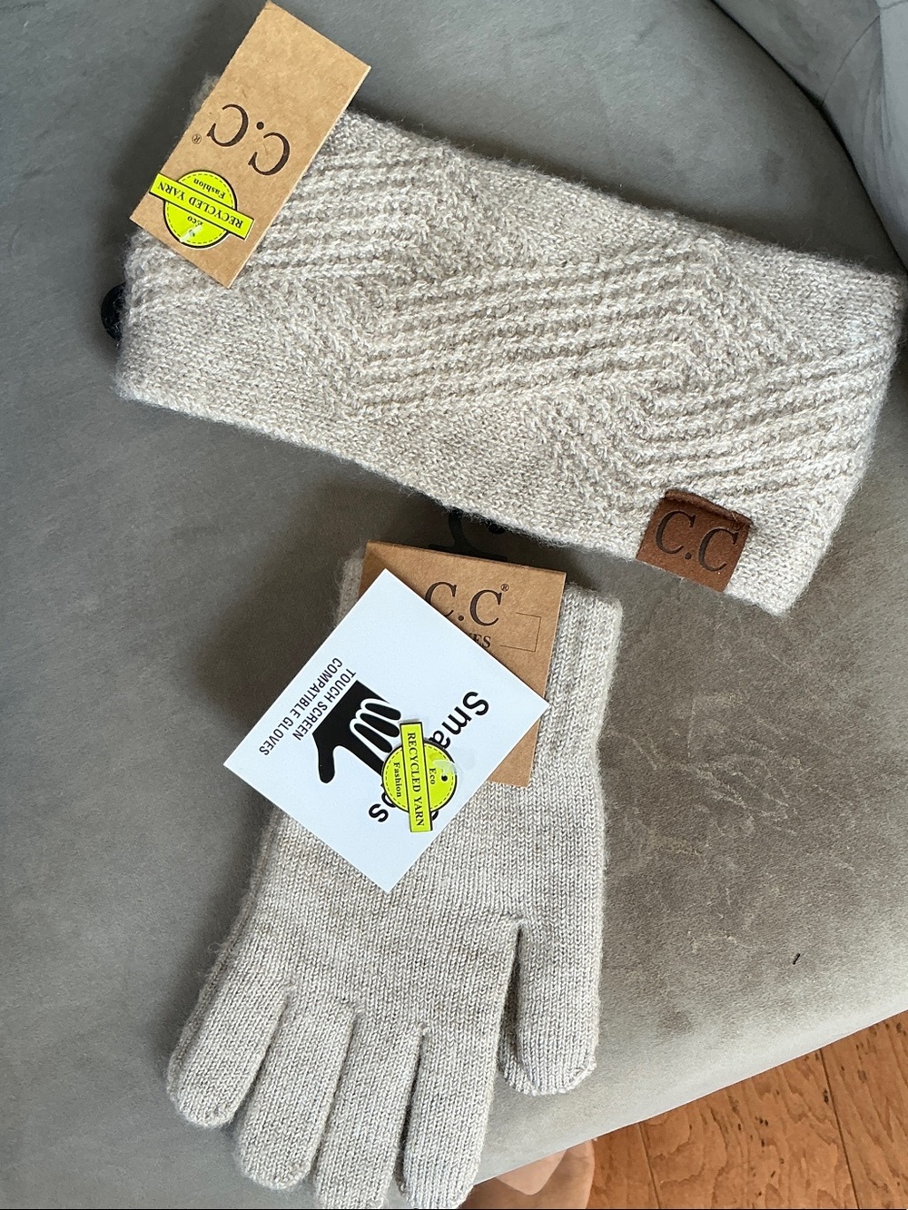 C.C Knit Scarf & Gloves in Gray NWT